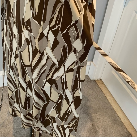 Attention Brown and Tan Semi-Wrap Short Sleeve midi dress XL - Picture 3 of 10